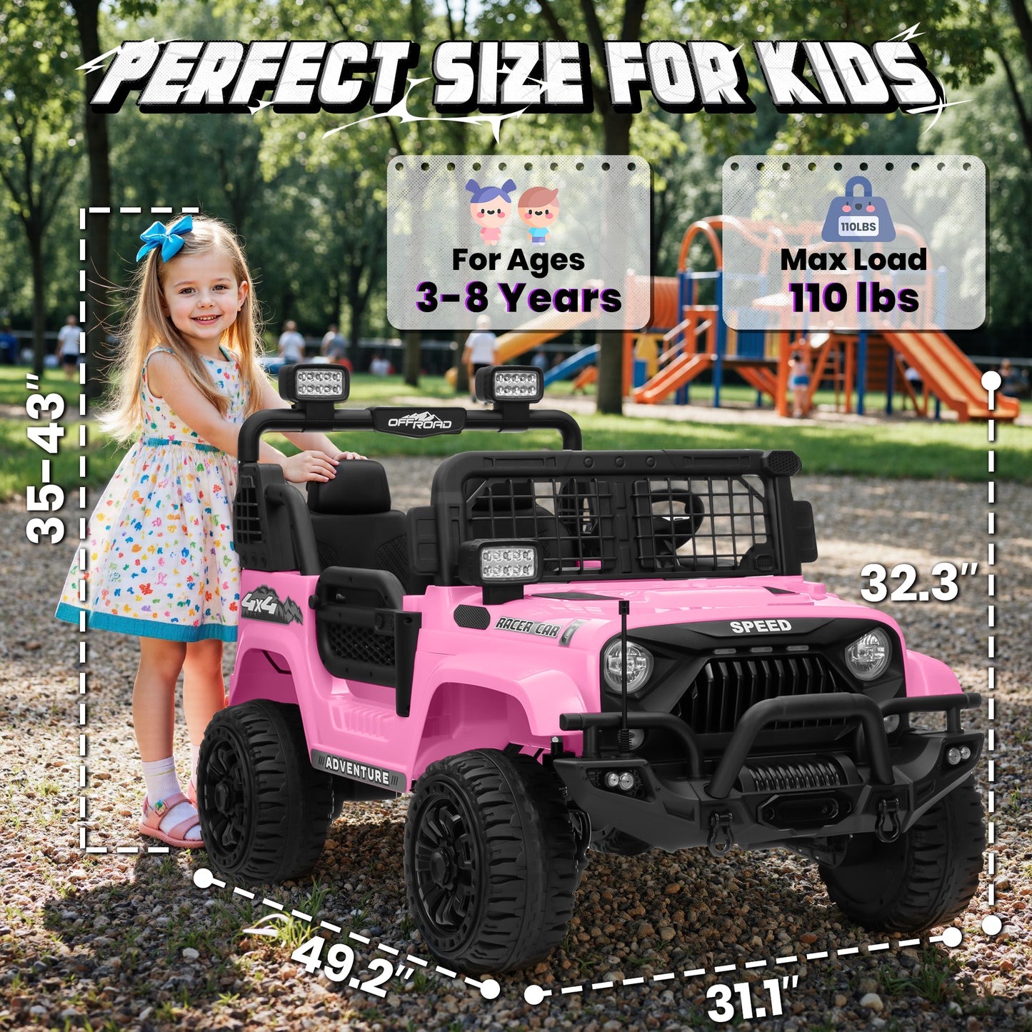 Joyracer 4WD 24V Ride On Toys Truck with Remote Control, 2 Seater 800W 9AH Powered Ride on Electric Car, Bluetooth MP3 Music, 4 Wheels Suspension, 3 Speeds, Black, Pink, Red,Pink-1202