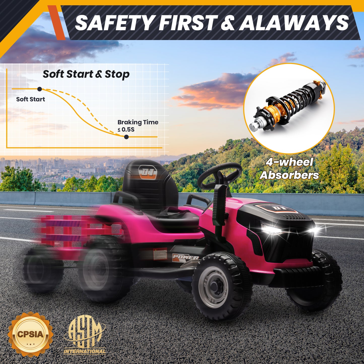 Joyracer 24 Volts Ride on Toys Vehicle w/Remote Control, 2 Seater Powered Ride on Tractor Truck, Electric Car for Kids 2-6 Gifts, 4-Wheelers Tipable Transport Dumper/Bluetooth/Music, Pink-030