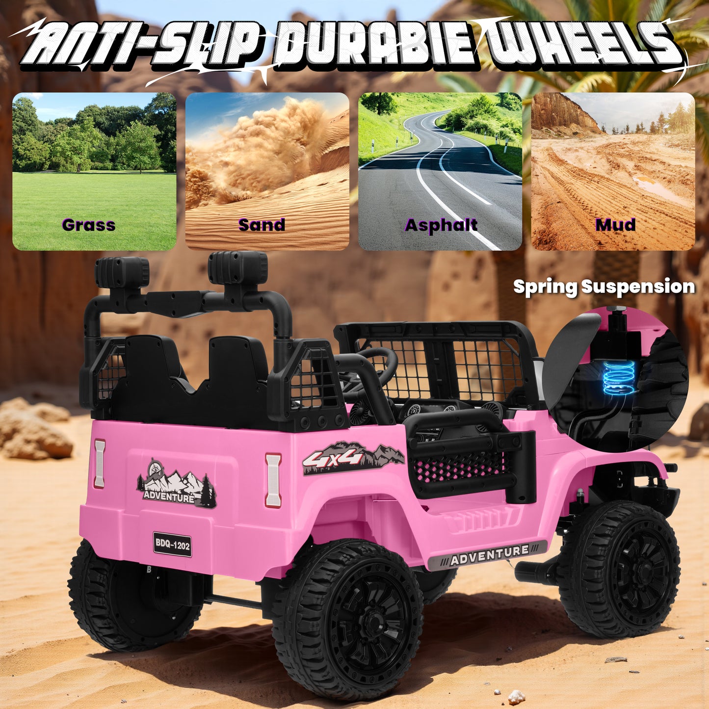 Joyracer 4WD 24V Ride On Toys Truck with Remote Control, 2 Seater 800W 9AH Powered Ride on Electric Car, Bluetooth MP3 Music, 4 Wheels Suspension, 3 Speeds, Black, Pink, Red,Pink-1202