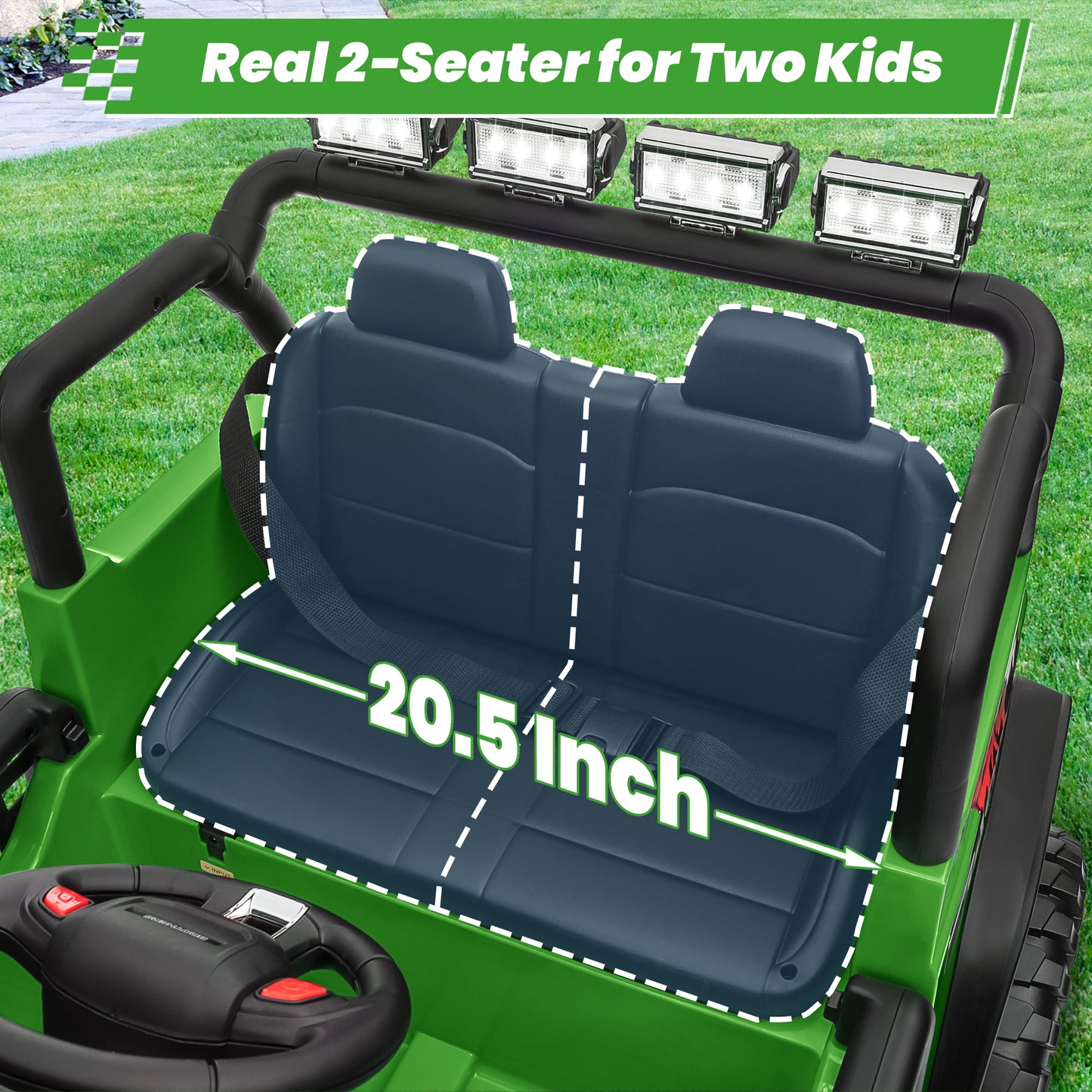 Joyracer 24V 2 Seater Kids Ride on Truck with Remote Control, 4×200W Motor, Electric Battery Powered Toys Car w/ 4 Wheels Spring Suspension, 3 Speeds, LED Lights, Bluetooth Music, Army Green