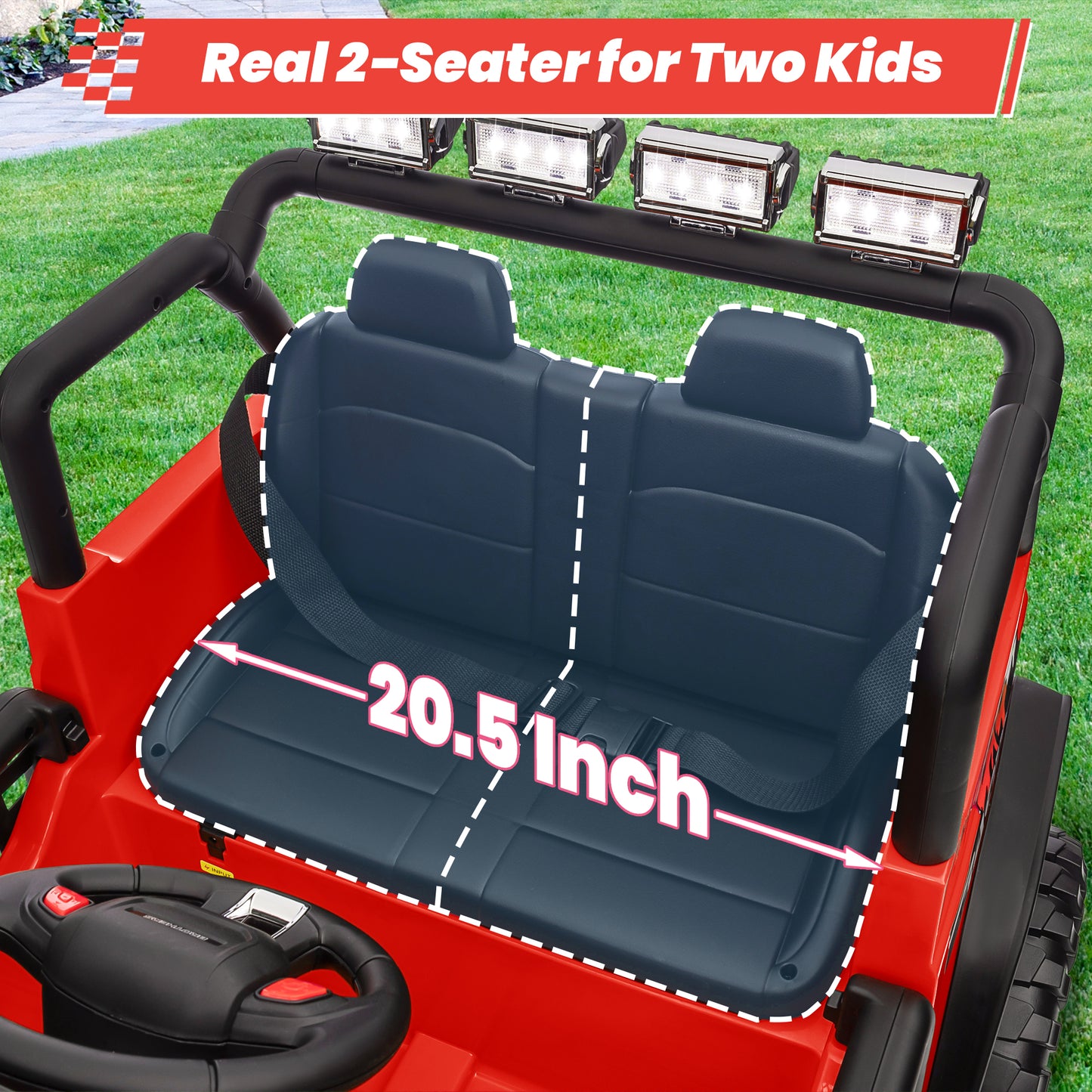 Joyracer 24V 2 Seater Kids Ride on Truck with Remote Control, 4×200W Motor, Electric Battery Powered Toys Car w/ 4 Wheels Spring Suspension, 3 Speeds, LED Lights, Bluetooth Music, Red