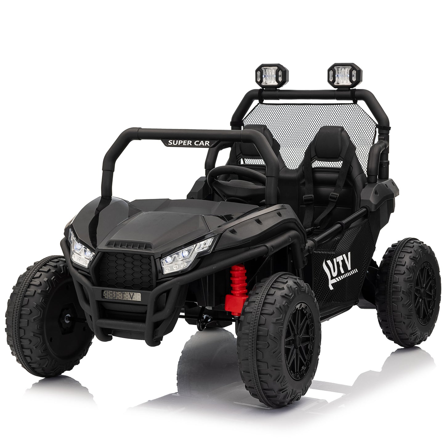 Joyracer 24 Volt Ride on Toys with Remote, Metal Frame Electric Powered off-Road UTV with 2 XL Seater, 4x200W 5MPH Max, 4WD/2WD Switchable, 3 Speeds, Bluetooth, Storage, Pull Bow for Gift