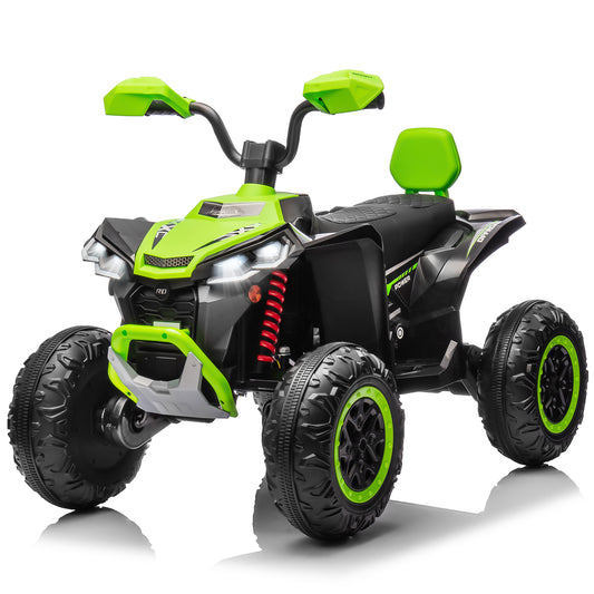 Joyracer 24V 4x4 Kids ATV Electric 4-Wheeler with Leather-Seater, 24 Volt Ride on Toys for Big Kids w/ Kneepads, 4x200W Motors, Bluetooth Music, Green