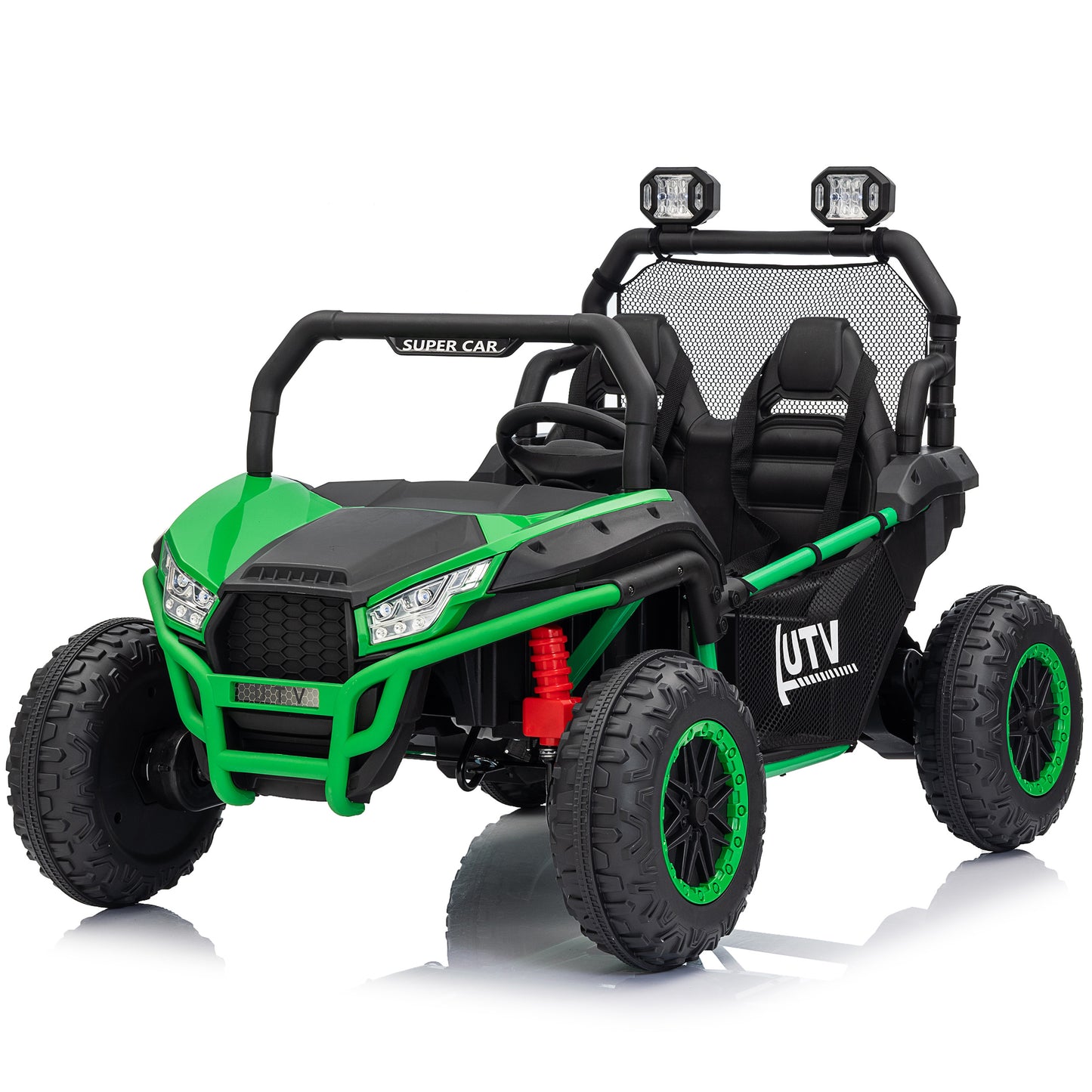 Joyracer 24 Volt Ride on Toys with Remote, Metal Frame Electric Powered off-Road UTV with 2 XL Seater, 4x200W 5MPH Max, 4WD/2WD Switchable, 3 Speeds, Bluetooth, Storage, Pull Bow for Gift