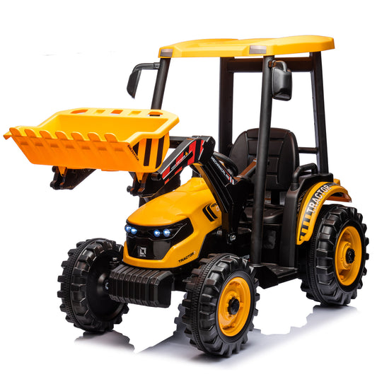 24V Kids Ride on Excavator with Front Loader and 400W Strong Motors, Battery Powered Electric Digger Toy w/ 3-Gear-Shift, Spring Suspension, LED Lights, MP3 Music Yellow