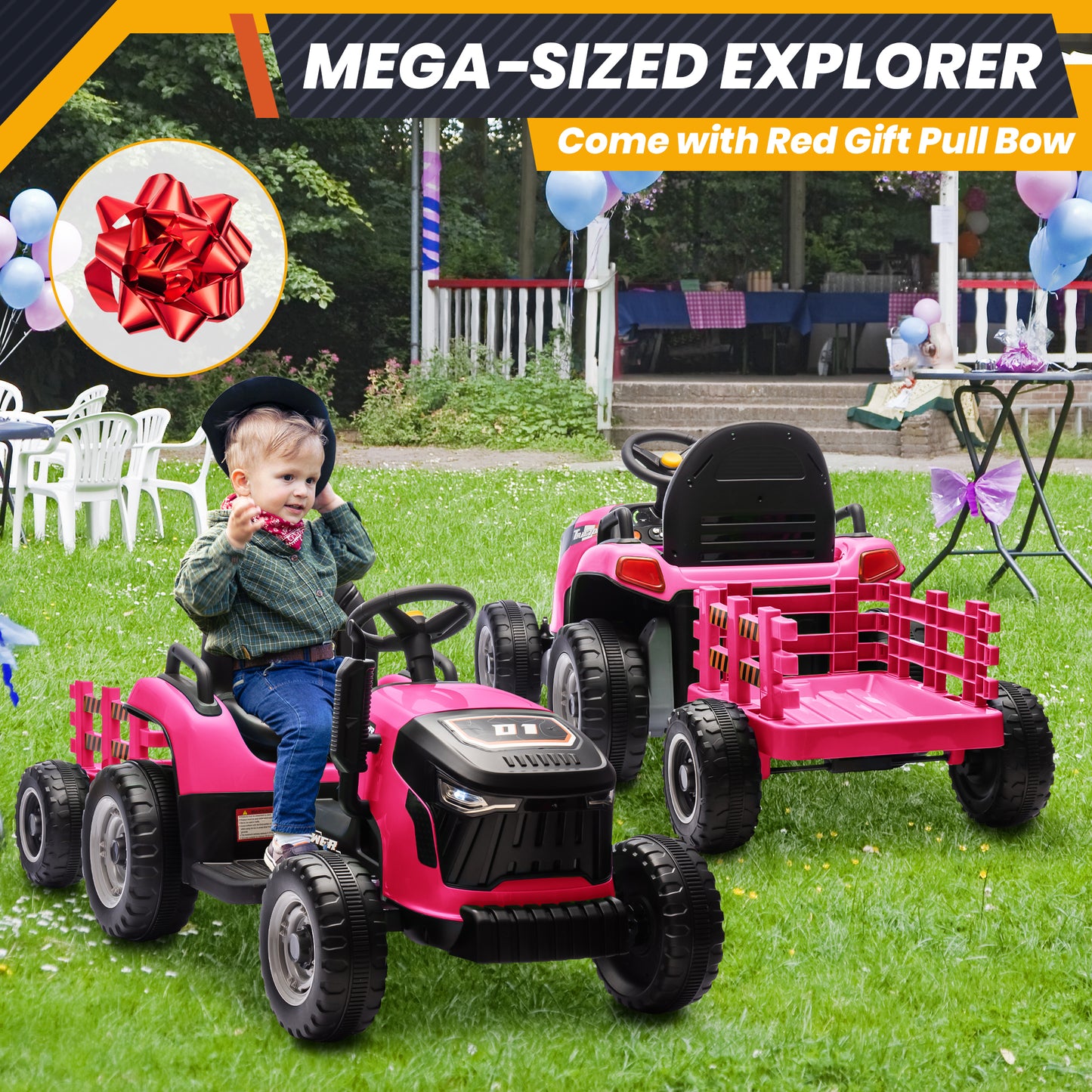 Joyracer 24 Volts Ride on Toys Vehicle w/Remote Control, 2 Seater Powered Ride on Tractor Truck, Electric Car for Kids 2-6 Gifts, 4-Wheelers Tipable Transport Dumper/Bluetooth/Music, Pink-030