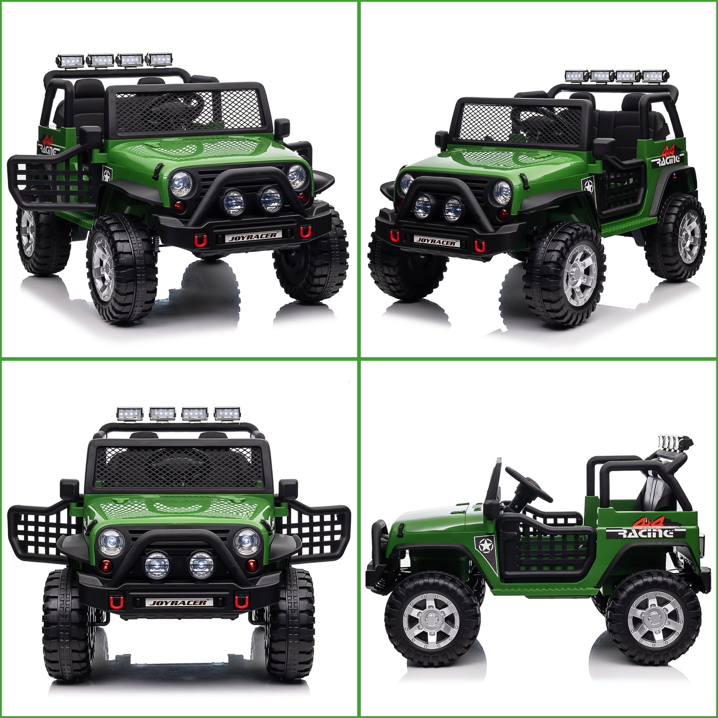 Joyracer 24V 2 Seater Kids Ride on Truck with Remote Control, 4×200W Motor, Electric Battery Powered Toys Car w/ 4 Wheels Spring Suspension, 3 Speeds, LED Lights, Bluetooth Music, Army Green