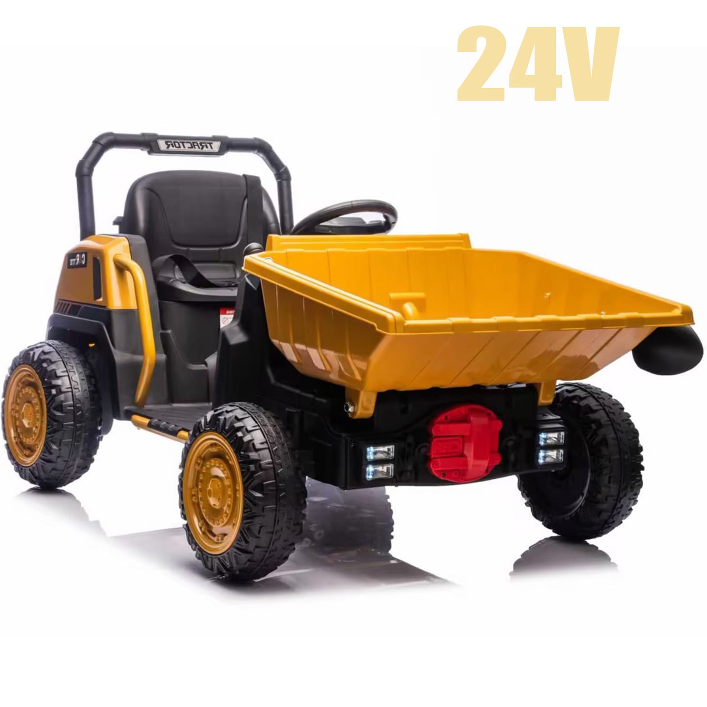 24 Volt Ride on Dump Truck for Kids, Joyracer Ride on Car with Remote Control, Metal Frame ,Bluetooth, Music, Dump Bed, Shovel, Power Car Wheels for Toddlers, Yellow-A
