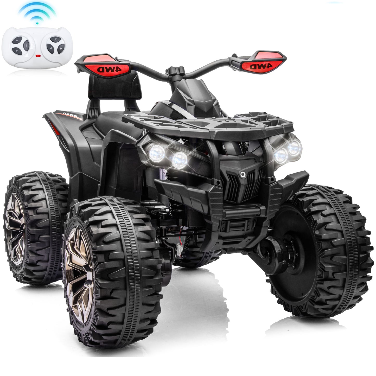 Joyracer 4WD ATV for Kids, 24 Volt Ride on Toys, Power ATV Wheels with 800W Motor, Remote, Bluetooth Music, Horn, LED for Big Kids Gift, Red
