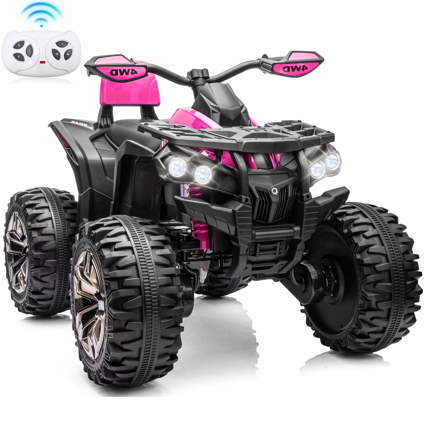 Joyracer 4WD ATV for Kids, 24 Volt Ride on Toys, Power ATV Wheels with 800W Motor, Remote, Bluetooth Music, Horn, LED for Big Kids Gift, Red