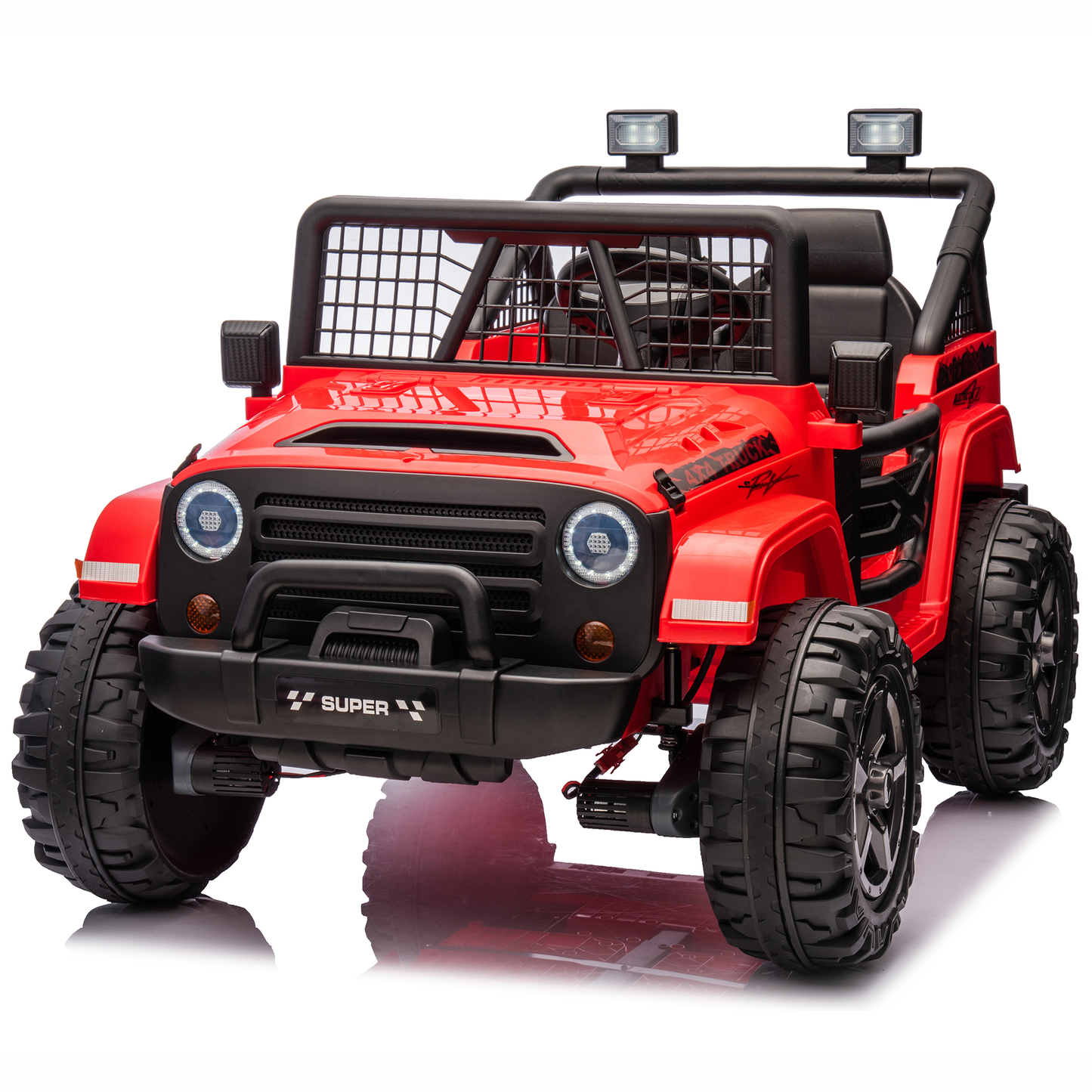Joyracer 800W 24 Volt Ride on Toys, 4WD/2WD Switchable, Kids Ride on Car Truck w/ 2 Seater Remote Control, Power Car Wheels, 3 Speeds, Spring Suspension, Bluetooth Music for Girls Boys, Red