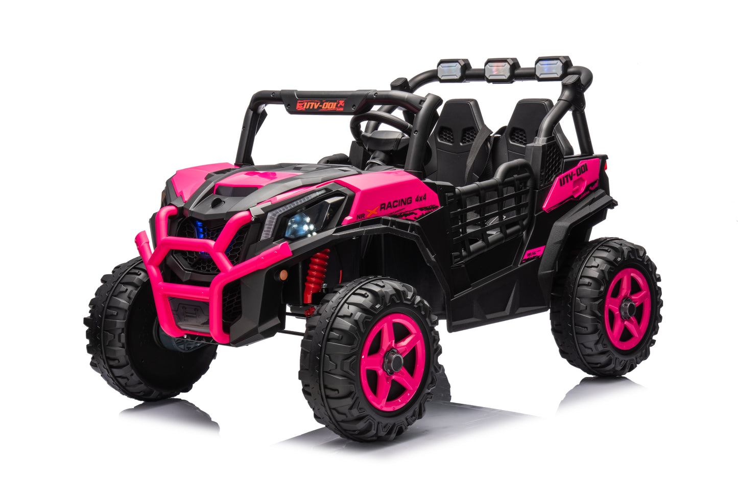 Joyracer 4WD 24 V Ride on Toys UTV with 2 XL Seaters, 4*200W Motor Kid Electric Power Car Wheels with Remote Control, LED Lights, Spring Suspension, 3 Speeds, Bluetooth Music