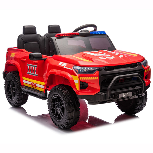 2-Seater Electric Fire Tuck Car, 24V Ride on Toys w/ Remote Control, Megaphone, Siren, Warning Light
