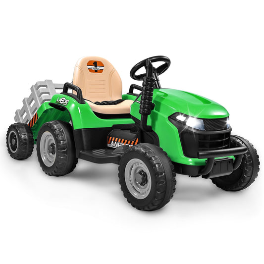 Joyracer 24 Volt Ride on Toys with Remote Control, Battery Powered Tractor Wheeler Electric Car for Toddlers, Motorized Vehicle w/ Tippable Trailer, Music - Green030