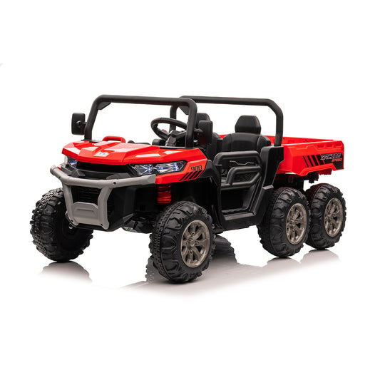 24V Kids Ride on Dump Tractor with Remote Control, 2 Seater Ride On Truck Car w/ 4x75W Motor, Electric Powered 6 Wheels w/ Tipping Bucket Trailer, Shovel, Spring Suspension, Bluetooth Music, Red