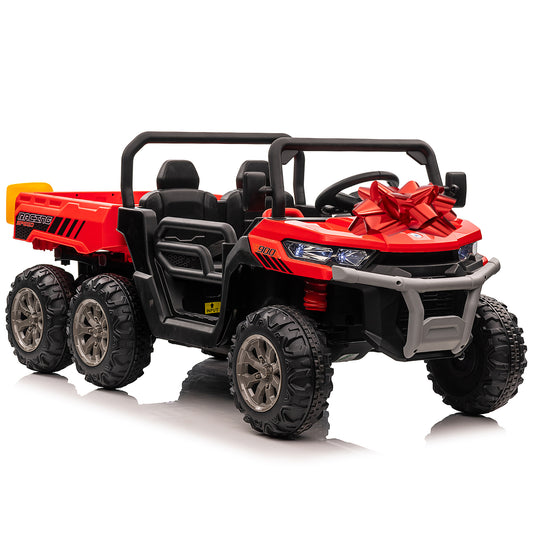 24V Ride on Toys, 2 Seater 4WD Ride on Dump Truck 6-Wheel UTV Car for Big Kids with Trailer Remote Control, Black,red,pink,green-623Bfu1