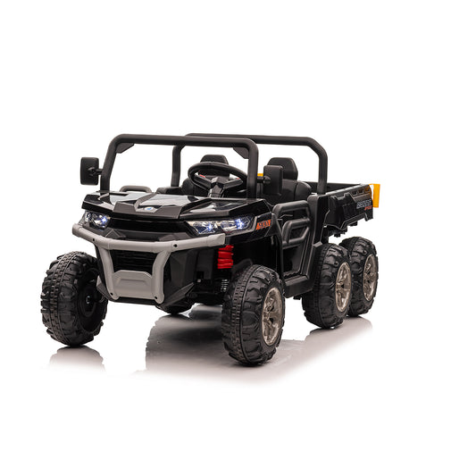 24V Kids Ride on Dump Tractor with Remote Control, 2 Seater Ride On Truck Car w/ 4x75W Motor, Electric Powered 6 Wheels w/ Tipping Bucket Trailer, Shovel, Spring Suspension, Bluetooth Music, Black