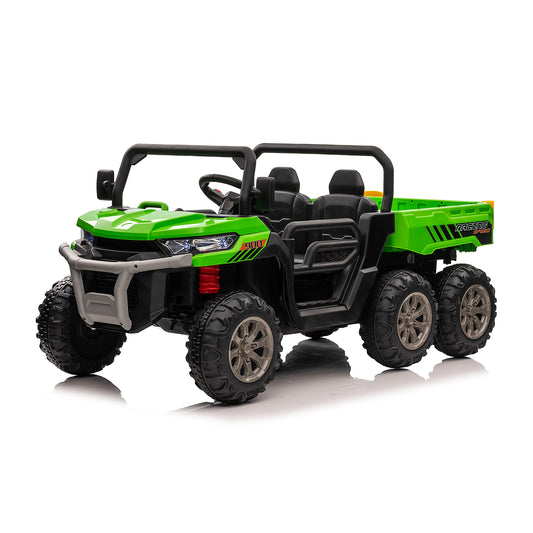 24V Kids Ride on Dump Tractor with Remote Control, 2 Seater Ride On Truck Car w/ 4x75W Motor, Electric Powered 6 Wheels w/ Tipping Bucket Trailer, Shovel, Spring Suspension, Bluetooth Music, Green