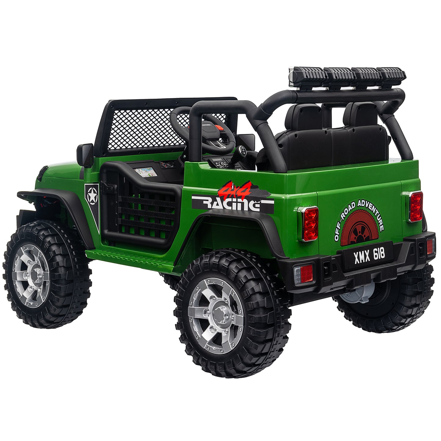 Joyracer 12V Kids Ride on Truck Car with Parent Remote Control & 2 Seater, 5.5 AH Battery Powered Toy Car w/ 4 Large Wheels, Spring Suspension, 3 Speeds, LED Lights, Bluetooth for Girl Boy, ArmyGreen