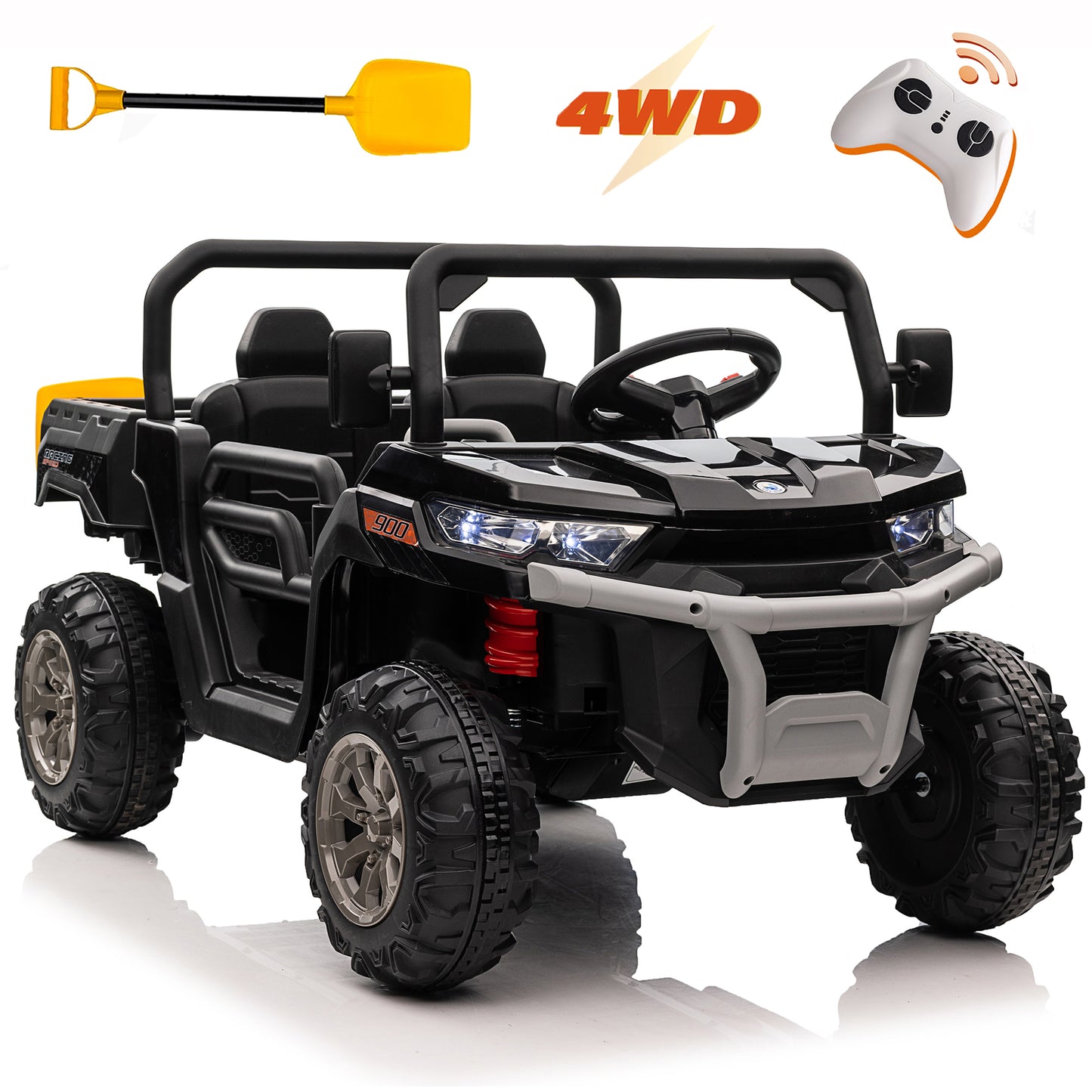 Kids 24V Ride on Toys Truck with Remote Control, 2 Seater Powered Four-Wheeler UTV Vehicle, 2x200W Outdoor Toys Car w/ Electric Dump Bed, Shovel, Bluetooth/Music-N0427