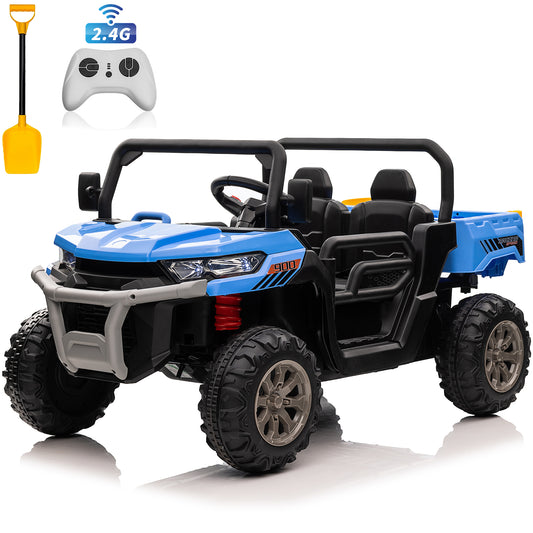 Joyracer 24 Volt Ride on Toys with Remote Control, Battery Powered Tractor Wheeler Electric Car for Toddlers, Motorized Vehicle w/ Tippable Trailer, Music - Blue030