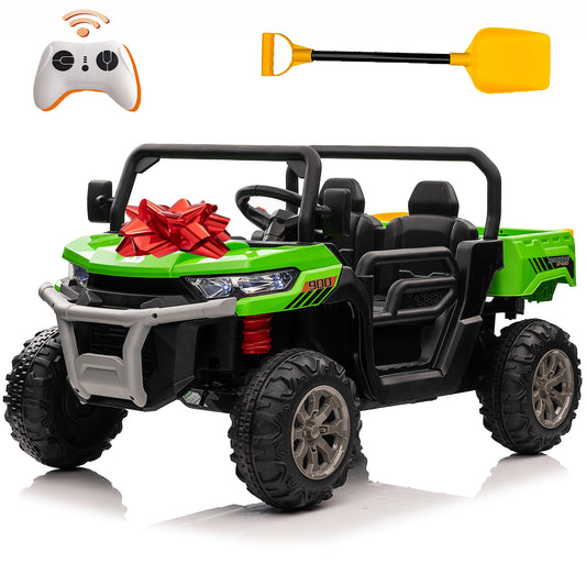 24 Volt Ride on Toys with Remote Control, 400W Strong Engine Battery Powered Ride On Tractor Toys w/ Trailer, 3 Speeds, LED Lights, MP3/USB Music Green-623/000