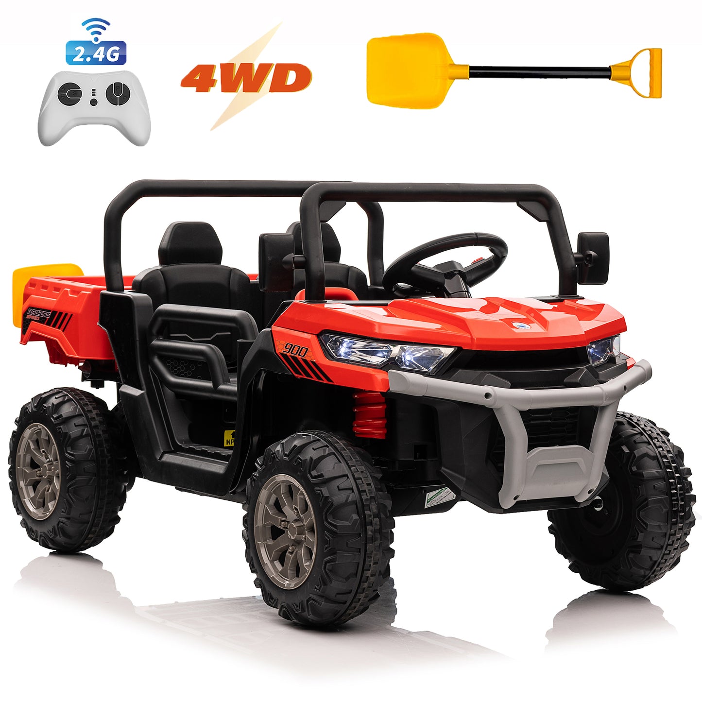 Kids 24V Ride on Toys Truck with Remote Control, 2 Seater Powered Four-Wheeler UTV Vehicle, 2x200W Outdoor Toys Car w/ Electric Dump Bed, Shovel, Bluetooth/Music-N0427