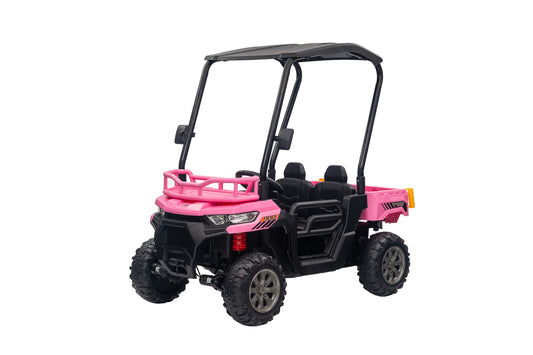 Joyracer 24V Ride on Toys, 4WD Powered Ride on UTV with Remote Control, Kids Electric Golf Cart w/ 2 Seater, 4x200W Dump Turck w/ Tiltable Trailer & Shovel, 3 Speeds, Bluetooth USB Music, Pink