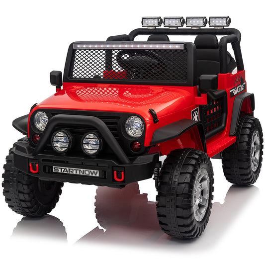 Joyracer 24 Volt Ride on Toy Truck with 2 Seater Remote Control & 400W Power Motors, Kids Ride on Car w/ 4 Wheels Spring Suspension, 3 Speeds, Bluetooth Music, LED Lights, Red