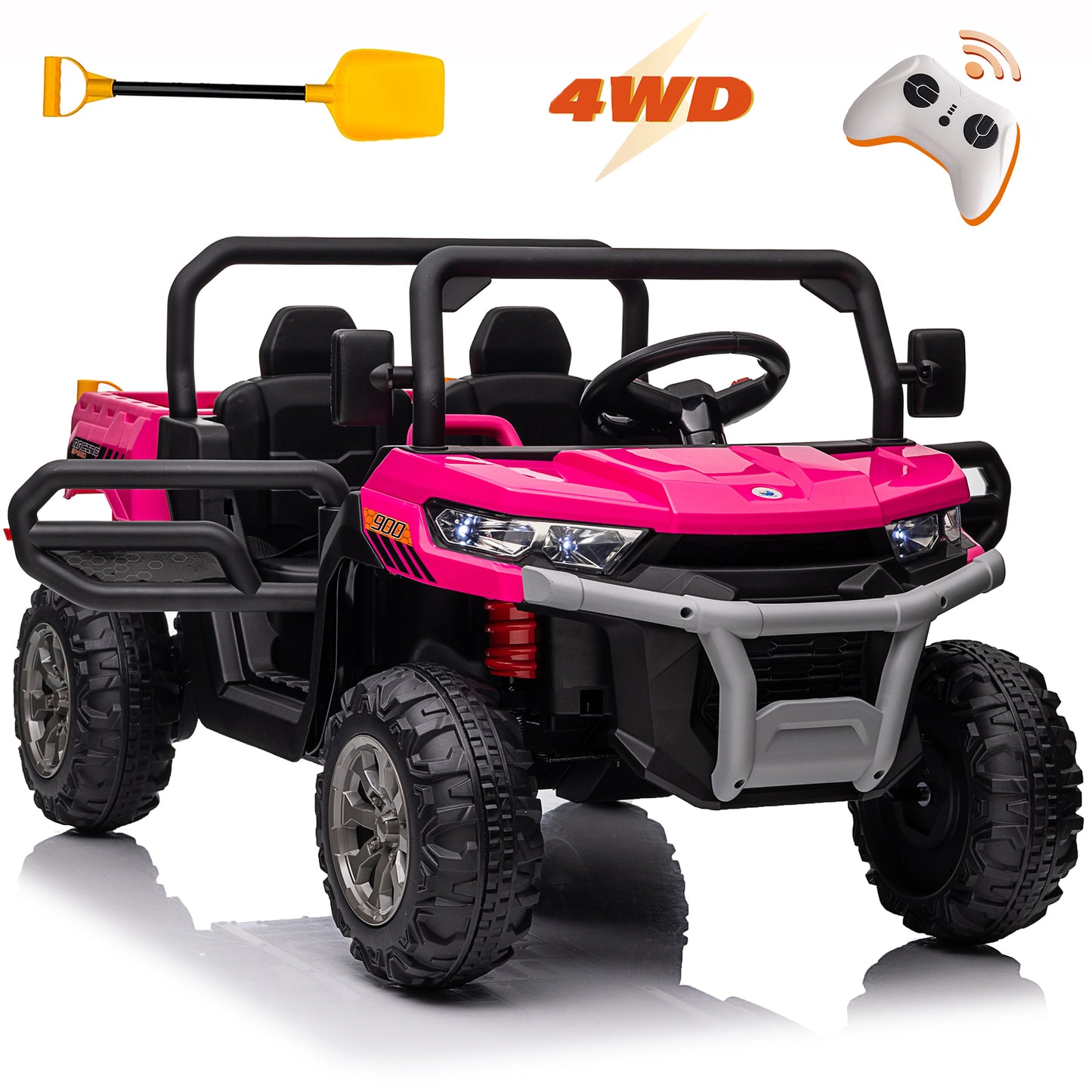 Kids 24V Ride on Toys Truck with Remote Control, 2 Seater Powered Four-Wheeler UTV Vehicle, 2x200W Outdoor Toys Car w/ Electric Dump Bed, Shovel, Bluetooth/Music-N0427