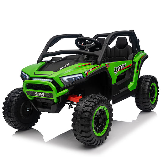 Joyracer 24V Kids Ride-on UTV, 4x4 Ride on Toys w/ Remote Control, 4*100W Motor, Electric Off-Road Car 7AH Battery Powered 4-Wheeler Vehicle w/ Storage Space, Bluetooth, Music, 3-Speed, LED Light,Green -639