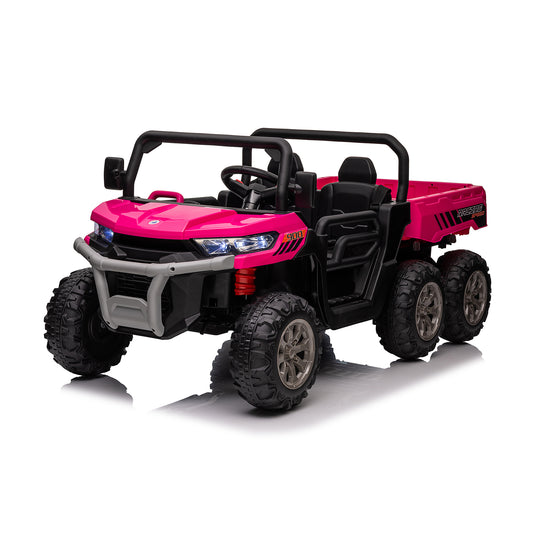 24V Kids Ride on Dump Tractor with Remote Control, 2 Seater Ride On Truck Car w/ 4x75W Motor, Electric Powered 6 Wheels w/ Tipping Bucket Trailer, Shovel, Spring Suspension, Bluetooth Music, Pink