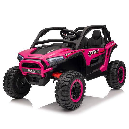 Joyracer 24V Kids Ride-on UTV, 4x4 Ride on Toys w/ Remote Control, 4*100W Motor, Electric Off-Road Car 7AH Battery Powered 4-Wheeler Vehicle w/ Storage Space, Bluetooth, Music, 3-Speed, LED Light,Rose -639