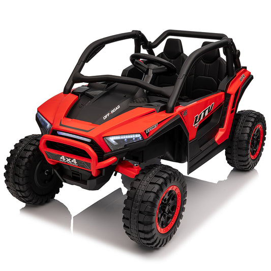 Joyracer 24V Kids Ride-on UTV, 4x4 Ride on Toys w/ Remote Control, 4*100W Motor, Electric Off-Road Car 7AH Battery Powered 4-Wheeler Vehicle w/ Storage Space, Bluetooth, Music, 3-Speed, LED Light,Red -639