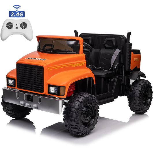 24V 2 Seater Kids Ride on Dump Truck Car, Electric Powered Ride on Toy Tractor with Trailer Remote Control