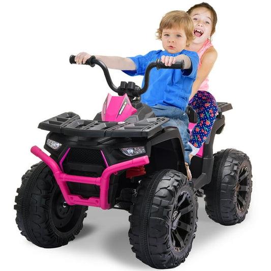 Joyracer 24V Kids Ride on ATV with 2 Seater, 2* 200W Motor 9AH Battery Powered Electric Car w/ LED Lights, High & Low Speed, Music, Suspension, Ride on Toy 4 Wheeler Quad for Boys Girls, Rose Red1