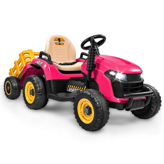 Joyracer 24 Volt Ride on Toys with Remote Control, Battery Powered Tractor Wheeler Electric Car for Toddlers, Motorized Vehicle w/ Tippable Trailer, Music - Pink030