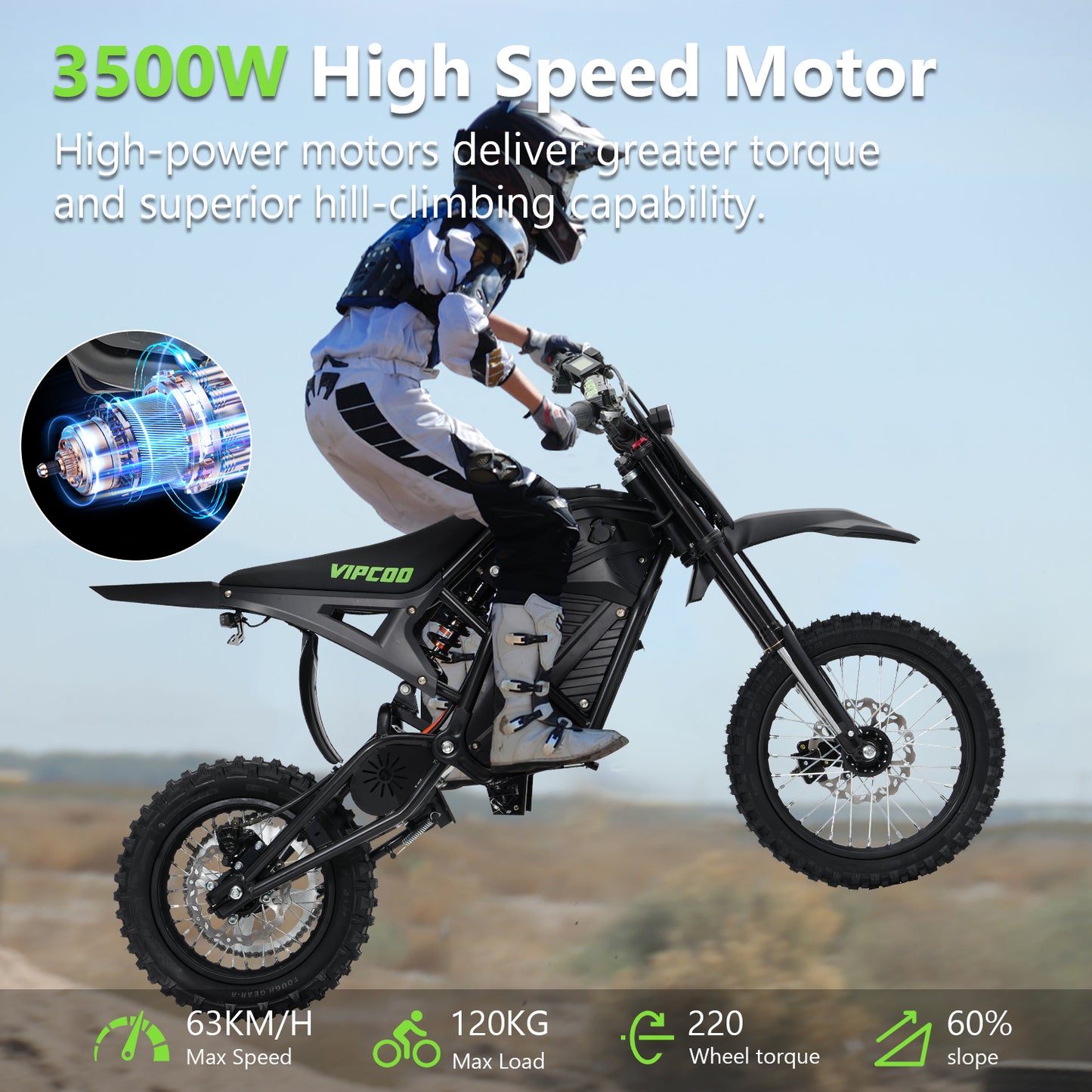 Joyracer 48V 3500W Electric Dirt Bike 39 mph 43 mi Range Lithium Battery Dual Shock 14/12 inch Tires Adult Off-Road Motorcycle