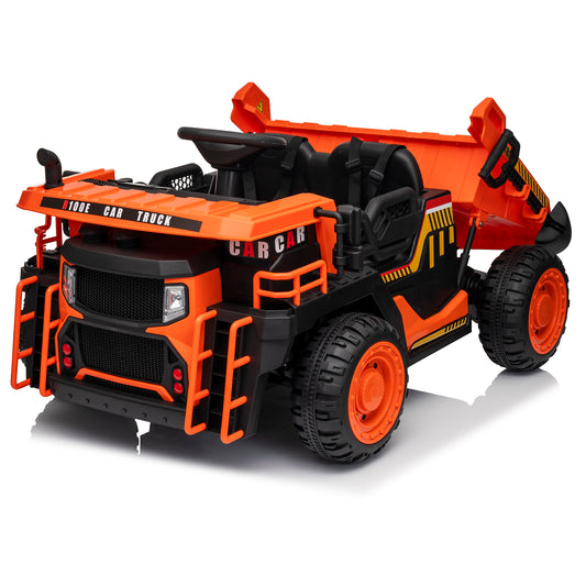 24V Ride on Toys 2 Seater Ride on Dump Truck w/ Remote Control, 2x200W Ride on Truck Car w/ Dump Bed, 3 Speeds, Shovel, Bluetooth/Music, Big Kids, Blue,orange,green,yellow-305fu1