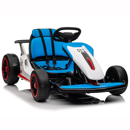 Joyracer 24V Go Kart for Kids, 7A Battery Powered Ride on Car for Teens Ages 6+, Outdoor Ride on Toys, High-Low Speed 5-9MPH, Accelerator/Brake Pedal, 360°Drifting, Wear-Resistant Wheels, Blue