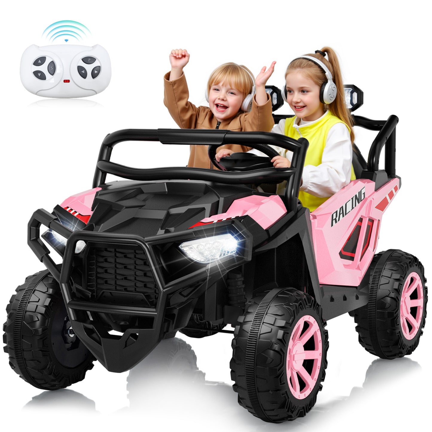 Joyracer 800W 24 Volt Ride on Toys, 4WD/2WD Switchable Powered Ride on UTV with Remote Control, Kids Electric Car w/ 2 Seater, Power Car Wheels, 3 Speeds, Music, Bluetooth, MP3, USB, Horn