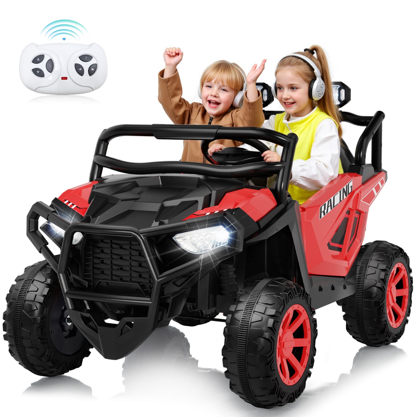 Joyracer 800W 24 Volt Ride on Toys, 4WD/2WD Switchable Powered Ride on UTV with Remote Control, Kids Electric Car w/ 2 Seater, Power Car Wheels, 3 Speeds, Music, Bluetooth, MP3, USB, Horn