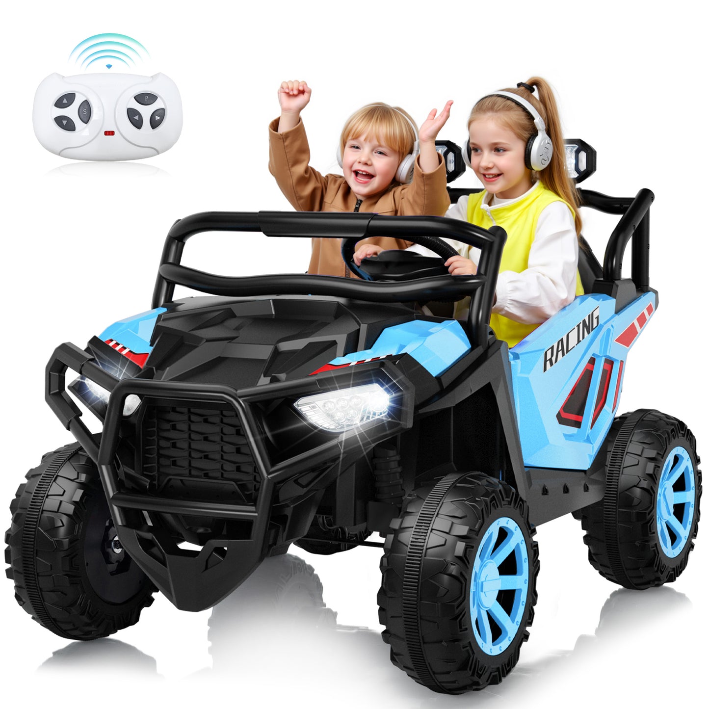 Joyracer 800W 24 Volt Ride on Toys, 4WD/2WD Switchable Powered Ride on UTV with Remote Control, Kids Electric Car w/ 2 Seater, Power Car Wheels, 3 Speeds, Music, Bluetooth, MP3, USB, Horn