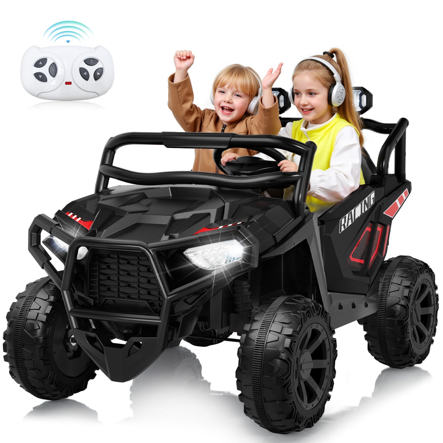 Joyracer 800W 24 Volt Ride on Toys, 4WD/2WD Switchable Powered Ride on UTV with Remote Control, Kids Electric Car w/ 2 Seater, Power Car Wheels, 3 Speeds, Music, Bluetooth, MP3, USB, Horn