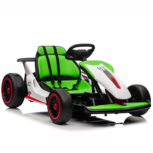 Joyracer 24V Go Kart for Kids, 7A Battery Powered Ride on Car for Teens Ages 6+, Outdoor Ride on Toys, High-Low Speed 5-9MPH, Accelerator/Brake Pedal, 360°Drifting, Wear-Resistant Wheels, Green