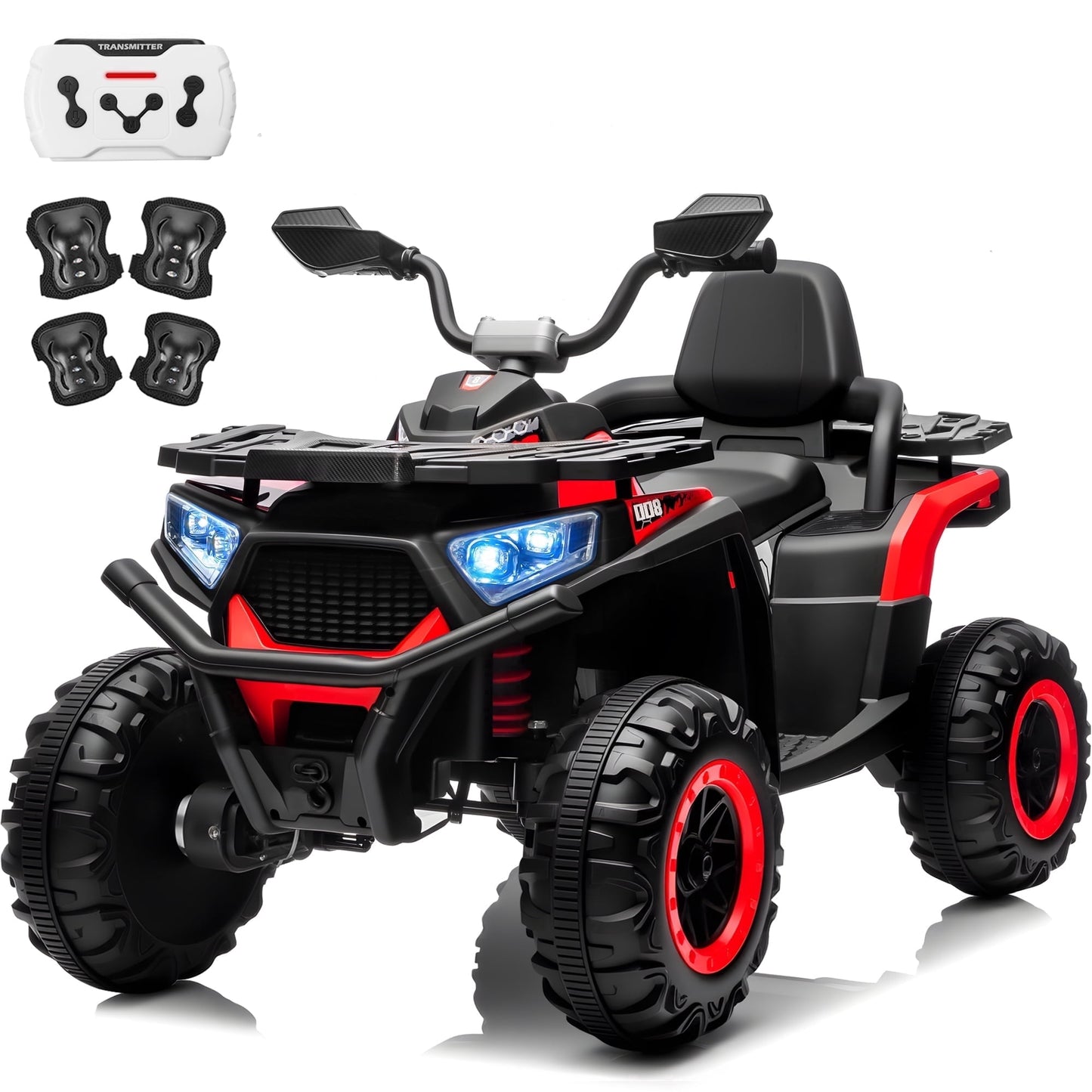 Joyracer 24 Volt Ride on Toys, ATV for Kids, 4WD Power Car Wheels with Remote Control, 800W Electric 4 Wheeler with 2 Seater, 3 Speeds, Spring Suspension, Knee Pad, Bluetooth Music, Ages 3-8,ATV 007