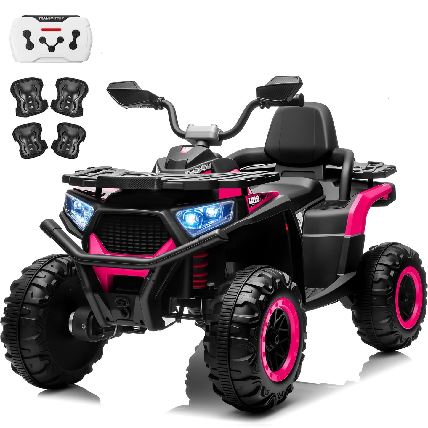 Joyracer 24 Volt Ride on Toys, ATV for Kids, 4WD Power Car Wheels with Remote Control, 800W Electric 4 Wheeler with 2 Seater, 3 Speeds, Spring Suspension, Knee Pad, Bluetooth Music, Ages 3-8,ATV 007