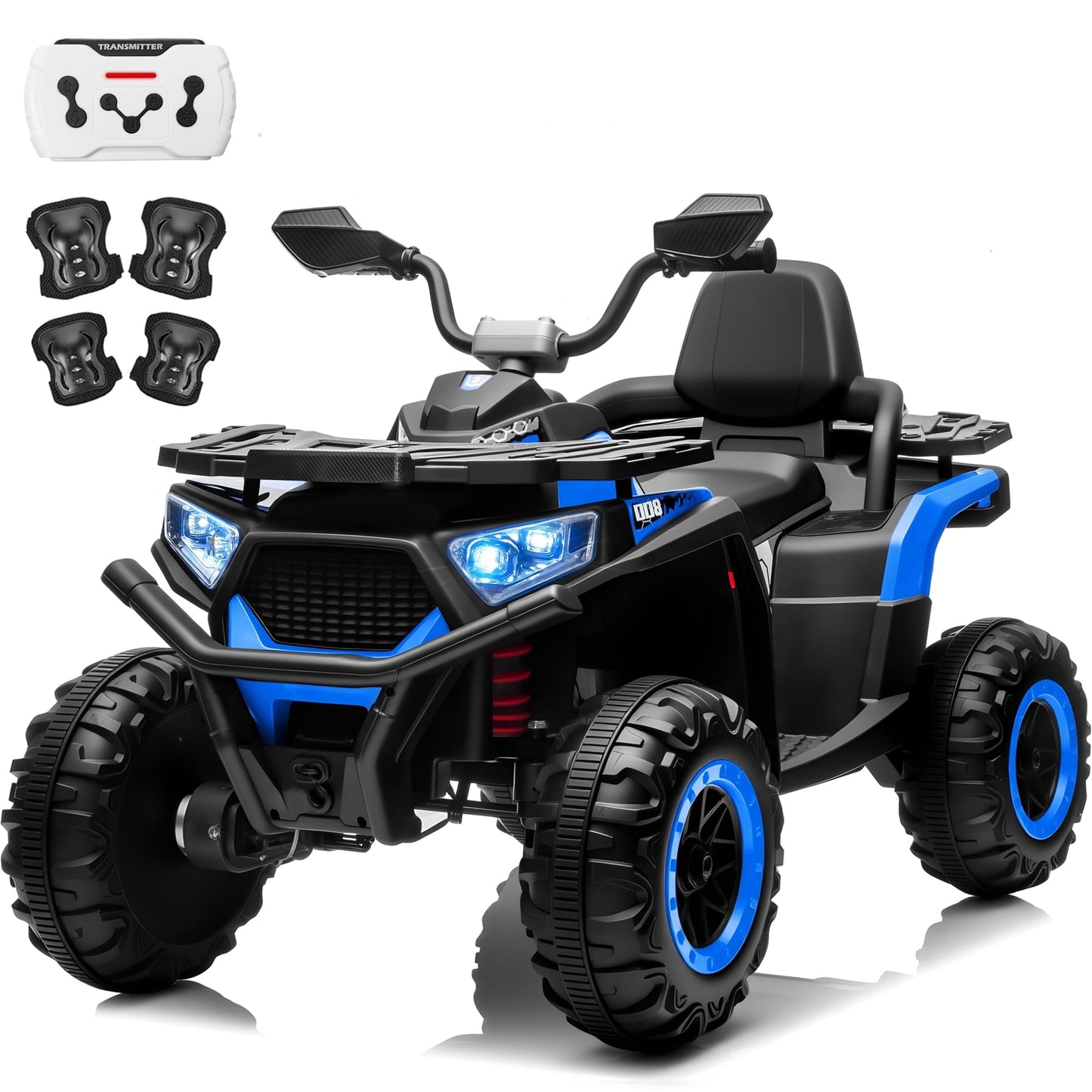 Joyracer 24 Volt Ride on Toys, ATV for Kids, 4WD Power Car Wheels with Remote Control, 800W Electric 4 Wheeler with 2 Seater, 3 Speeds, Spring Suspension, Knee Pad, Bluetooth Music, Ages 3-8,ATV 007