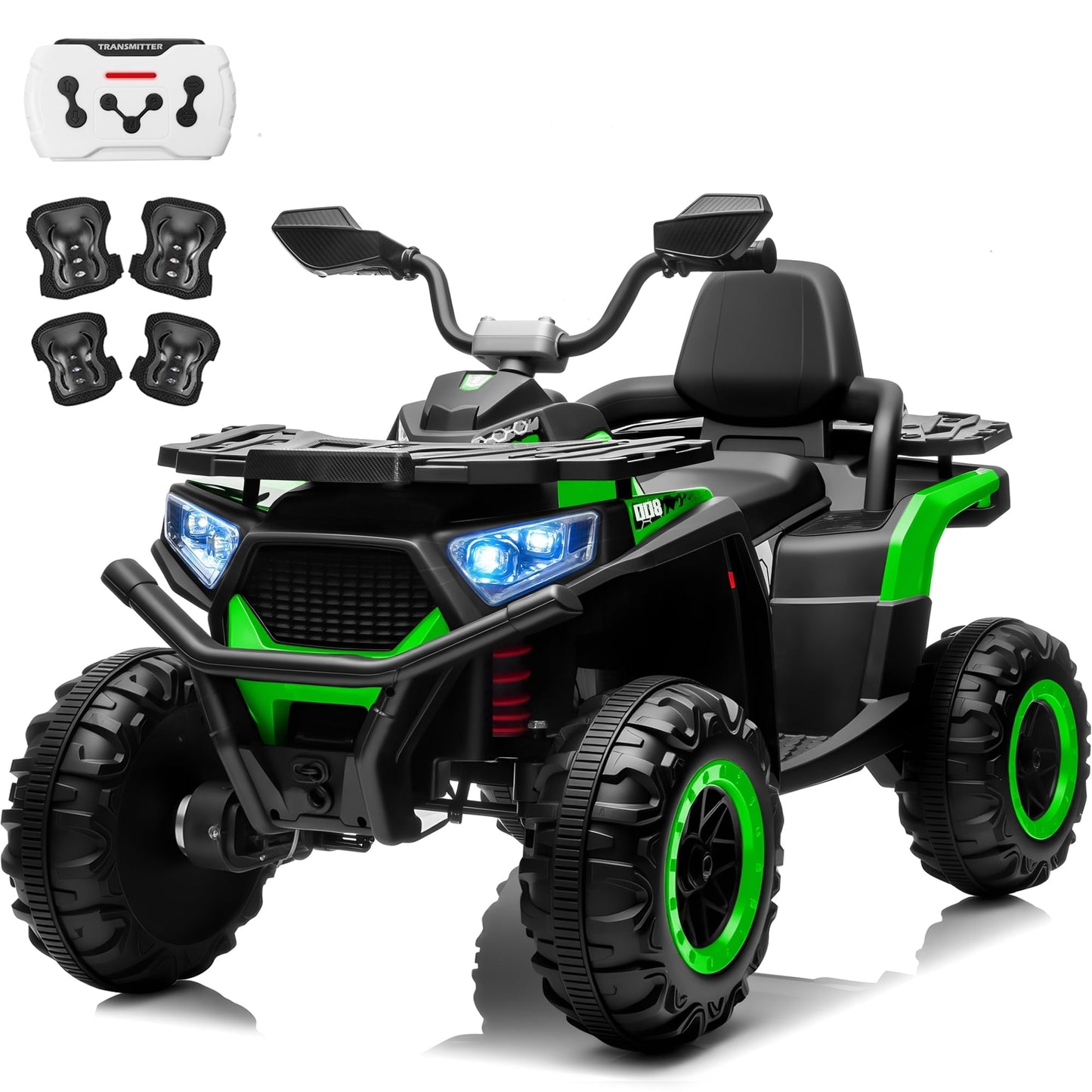 Joyracer 24 Volt Ride on Toys, ATV for Kids, 4WD Power Car Wheels with Remote Control, 800W Electric 4 Wheeler with 2 Seater, 3 Speeds, Spring Suspension, Knee Pad, Bluetooth Music, Ages 3-8,ATV 007