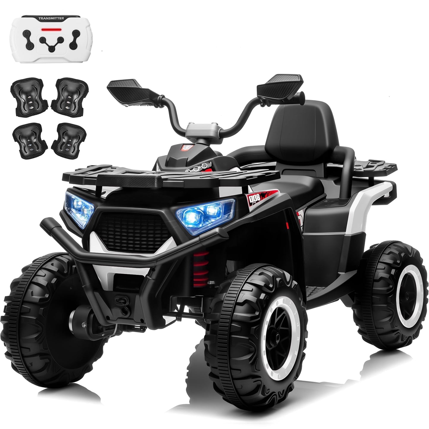 Joyracer 24 Volt Ride on Toys, ATV for Kids, 4WD Power Car Wheels with Remote Control, 800W Electric 4 Wheeler with 2 Seater, 3 Speeds, Spring Suspension, Knee Pad, Bluetooth Music, Ages 3-8,ATV 007